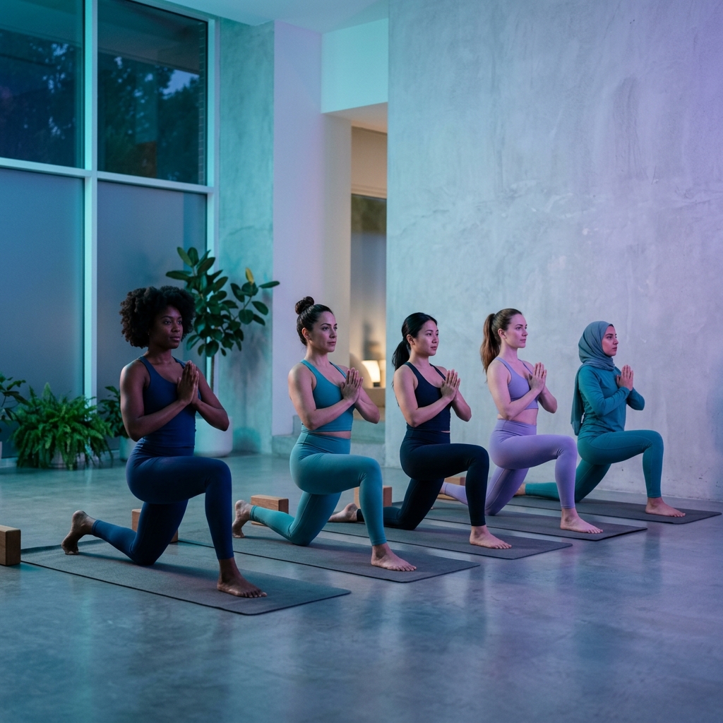 Women practicing yoga in comfortable harmony